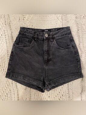 Black high waisted denim shorts